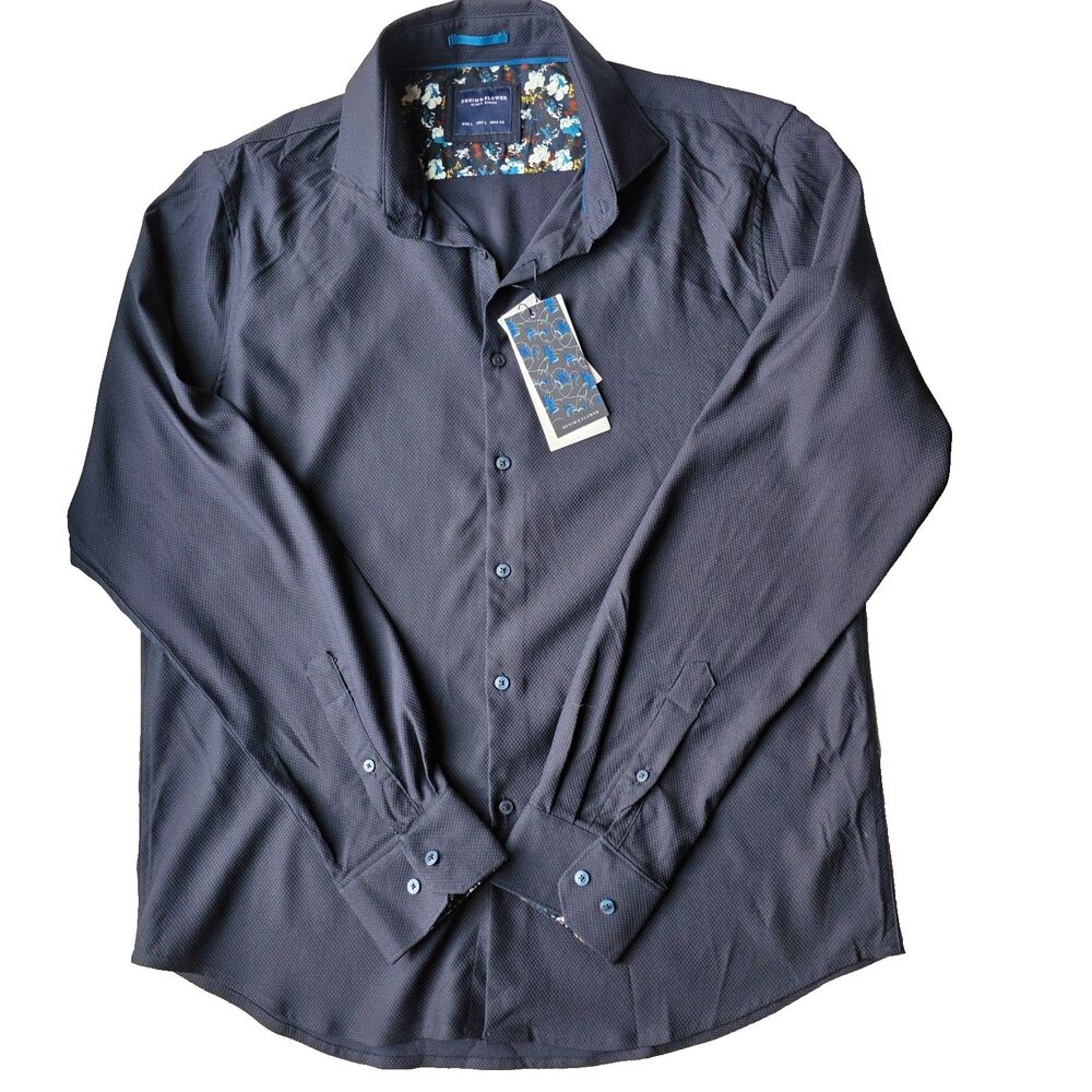 DENIM & FLOWER Ricky Singh Shirt Navy Dot Long Sleeve ButtonUp Mens L Preppy NWT